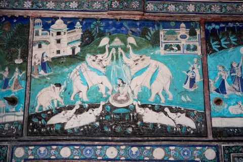 Wall paintings in the Garh Palace or Rajput Palace, Bundi, Rajasthan, India