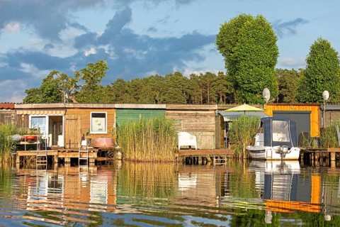 Boathouses, holiday homes, Leppinsee, Rechlin, Mecklenburg Lake District, Mecklenburg-Western