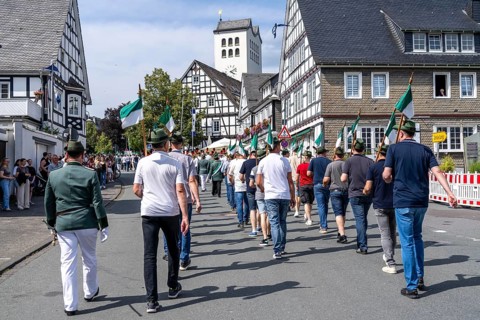 Rifle festival in Bad Fredeburg, in the Sauerland region, marching of the rifle companies in the