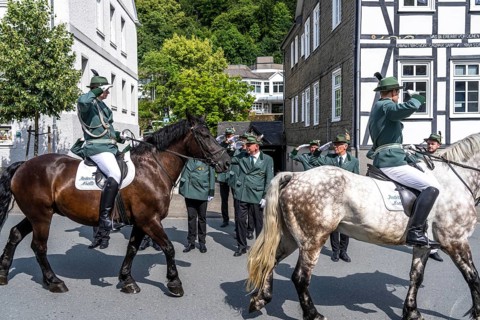 Rifle festival in Bad Fredeburg, in the Sauerland region, parade of the rifle companies in the