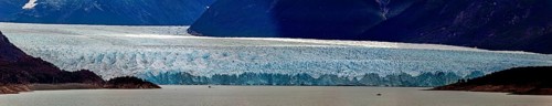 Impressive panorama of a vast landscape with a large glacier above a lake, The Perito Moreno