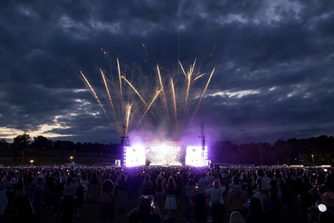 Fireworks at the end of J-Hope's performance at the Lollapalooza Festival in the Olympiastadion and