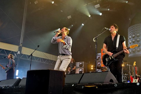 Marco Michael Wanda, singer, Manuel Christoph Poppe, guitarist, Reinhold Weber, bassist, from WANDA