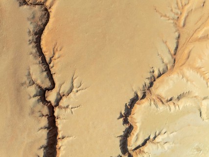 Canyon in the Tsondab Valley in the Namib Desert. Aerial view. Drone shot. Namibia
