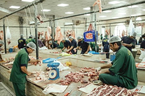 Market hall, section of camel butchers, Salalah, Dhofar, Oman