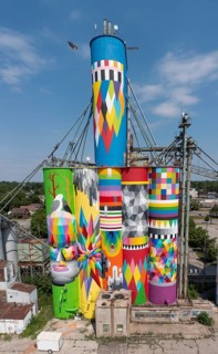 Saginaw, Michigan - The Shine Bright mural on abandoned grain elevators. The mural was created when