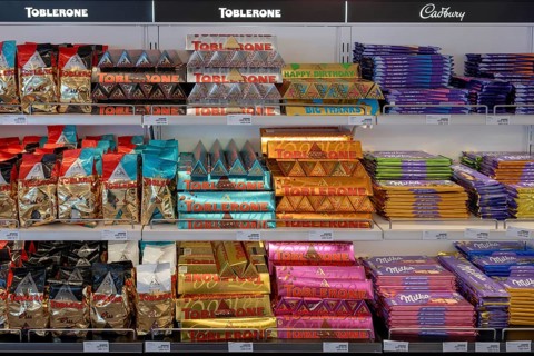 Toblerone and Milka chocolate shelf