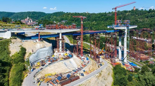 Horb high bridge construction site. Once completed in 2028, the bridge will relieve the town of