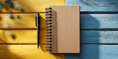 Minimalistic flat lay of office workflow productivity tools that improve efficiency and saving time