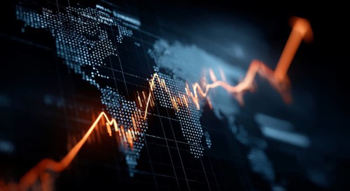 Stock market and economy growth trend fluctuations. Advanced graph business analytic tool that