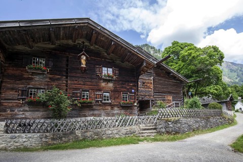 Old farmhouses in the historic mountain farming village of Gerstruben, Dietersbachtal, near