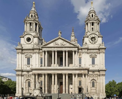 West frontage St Paul's cathedral church, City of London, London, England, UK architect Christopher