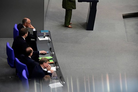 Federal Chancellor Friedrich Merz (CDU) and parts of his cabinet sit on the government bench,