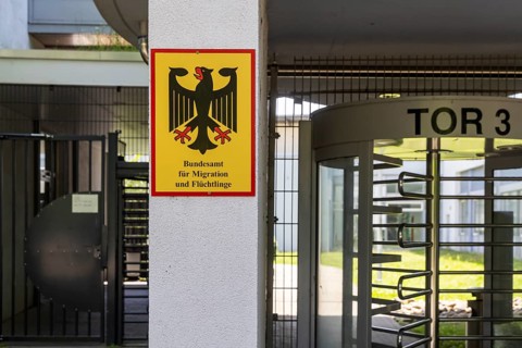 Federal Office for Migration and Refugees (BAMF) . Sign with federal eagle. Competent authority for