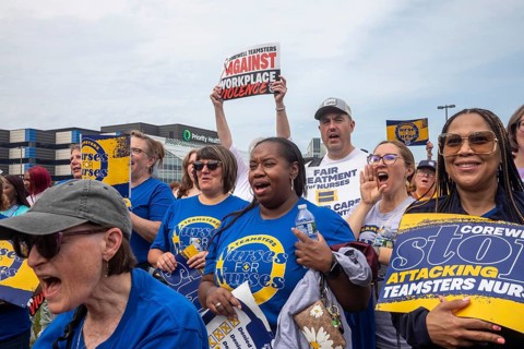 Southfield, Michigan - Nurses rally outside Corewell Health during their fight for a union contract
