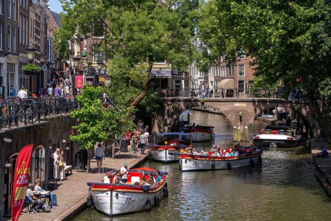 The old town centre of Utrecht, Oudegracht, around 2 km long with many old houses, shops,