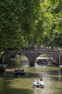 The old town centre of Utrecht, Oudegracht, around 2 km long with many old houses, shops,