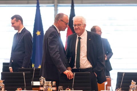 Friedrich Merz (CDU, Federal Chancellor) and Winfried Kretschmann (Bündnis90/Die Grünen, Minister