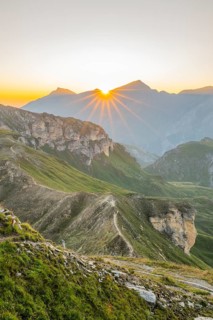 Sunrise in the Mountains at Hochalpenstraße, view from Fuscher Törl, Pinzgau, Salzburg, Austria