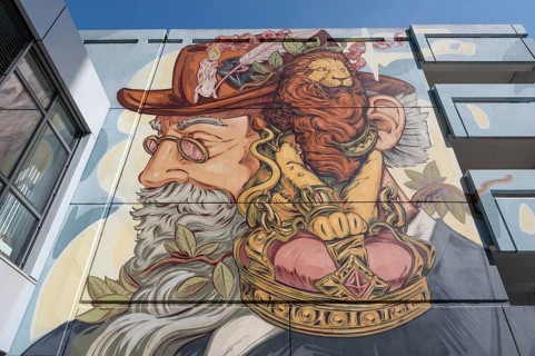 Facade painting on a multi-storey car park, Erlangen, Middle Franconia, Bavaria, Germany