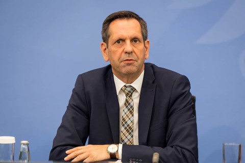 Olaf Lies (SPD, Minister-President of Lower Saxony) during a press conference after the