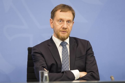 Michael Kretschmer (CDU, Minister-President of the Free State of Saxony) during a press conference
