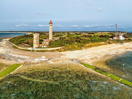 WHALE LIGHTHOUSE from a drone, Saint-Clement-des-Baleines, Atlantic, France