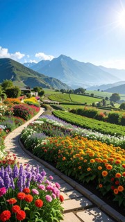 Bee-friendly garden design, colorful variety of blooming flowers in the summer, AI generated