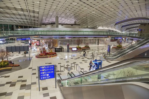 People mover inside of the Hong Kong International Airport in Hong Kong, China