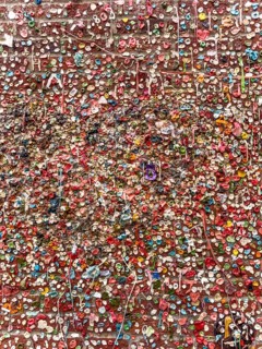 Stone wall with stick-on chewing gum, The Gum Wall, Seattle, Washington, USA, North America