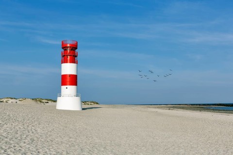 Lighthouse Helgoland dune on the south beach, red and white, Helgoland dune, island Helgoland,