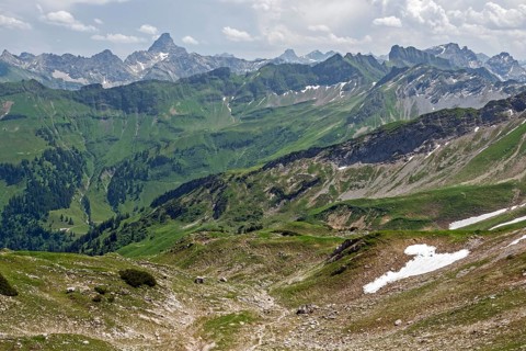 View of the Allgäu Alps from the Nebelhorn, Hochvogel in the background, Oberstdorf, Oberallgäu,