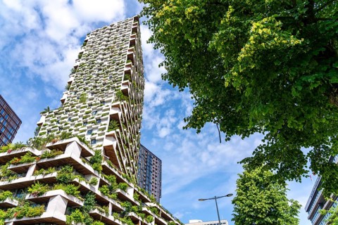 Wonderwoods residential tower, one of 2 green buildings, in Utrecht in the new Healthy Urban