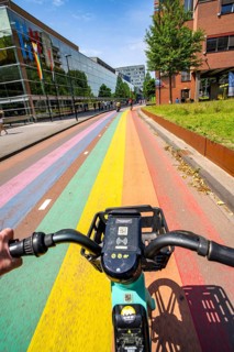 Rainbow cycle path through the university campus in Utrecht Science Park, 570 metres long, Utrecht