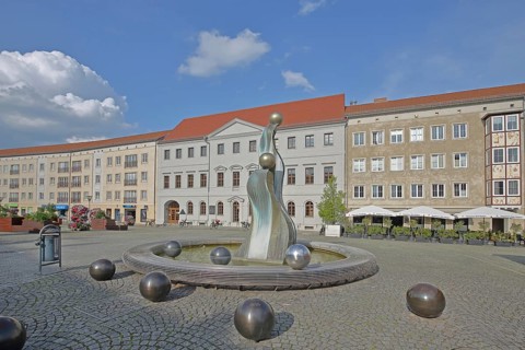 Fountain by Frank Schönemann 2007, modern art, spheres, artisan fountain, town hall square,