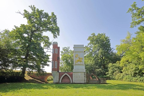 Gustavusburg, Swedish house and monument to Swedish King Gustav II Adolf, Sweden, golden equestrian
