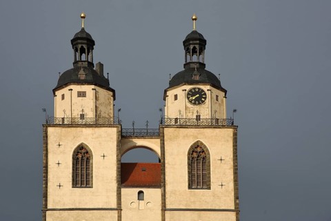 Towers of St Mary's Church UNESCO, twin towers, light atmosphere, town church, market square,