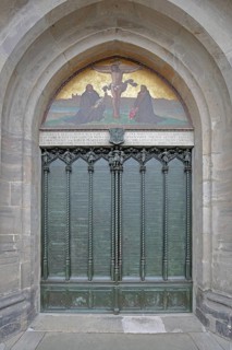 Thesis door and tympanum of the castle church with 95 theses published by Martin Luther on 30