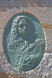 Relief of baroque geologist Johann Gottfried Borlach, head, monument, museum, Borlachturm, Bad