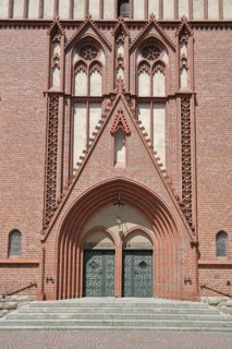 Portal of the neo-Gothic Protestant church built in 1905, brick church, Bitterfeld, Saxony-Anhalt,