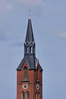 Tower of the neo-Gothic St Mary's Church, brick church, church tower, spire, town church,