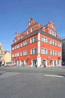 Market palace with tourist office, historic Renaissance, villa, market square, Halle an der Saale,