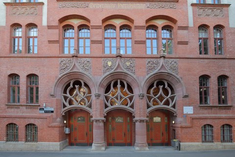 Lyonel-Feininger-Gymnasium, vocational school, brick building, Halle an der Saale, Saxony-Anhalt,