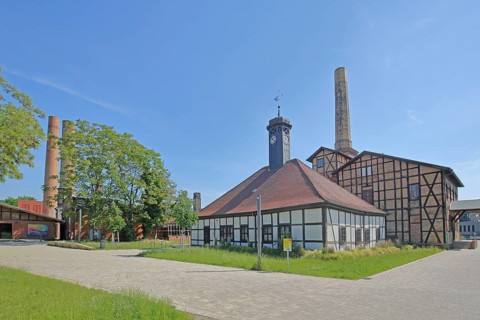 Halloren- und Salinemuseum, former salt works, factory and production for salt extraction, chimney,
