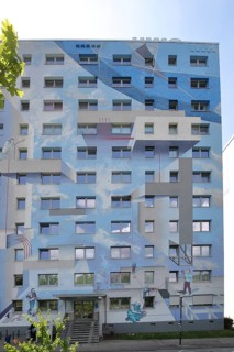Mural by Danilo Halle 2019 on high-rise building, street art, graffiti, Voßstraße, Halle an der