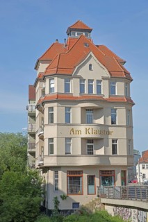 Building Klaustor, inscription, Klausbrücke, Halle an der Saale, Saxony-Anhalt, Germany