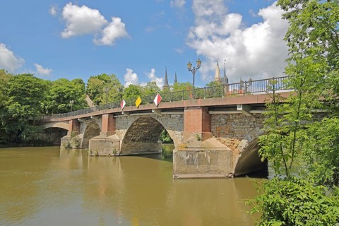 Neumarkt Bridge over the Saale, stone arch bridge, Saale Valley, Merseburg, Saxony-Anhalt, Germany