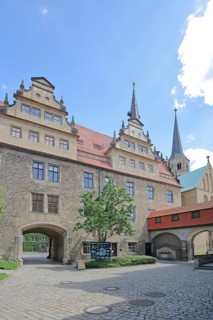 Inner courtyard of the castle built in 1265, landmark, Merseburg, Saxony-Anhalt, Germany