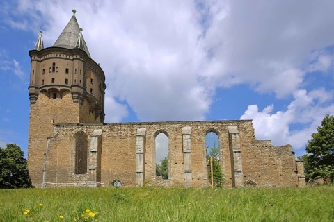 Romanesque church ruins of St Sixti, tower, Merseburg, Saxony-Anhalt, Germany