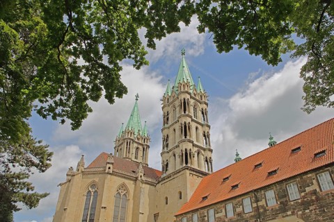 Late Romanesque UNESCO cathedral with twin towers, landmark, St Peter and Paul, cathedral, Saale,